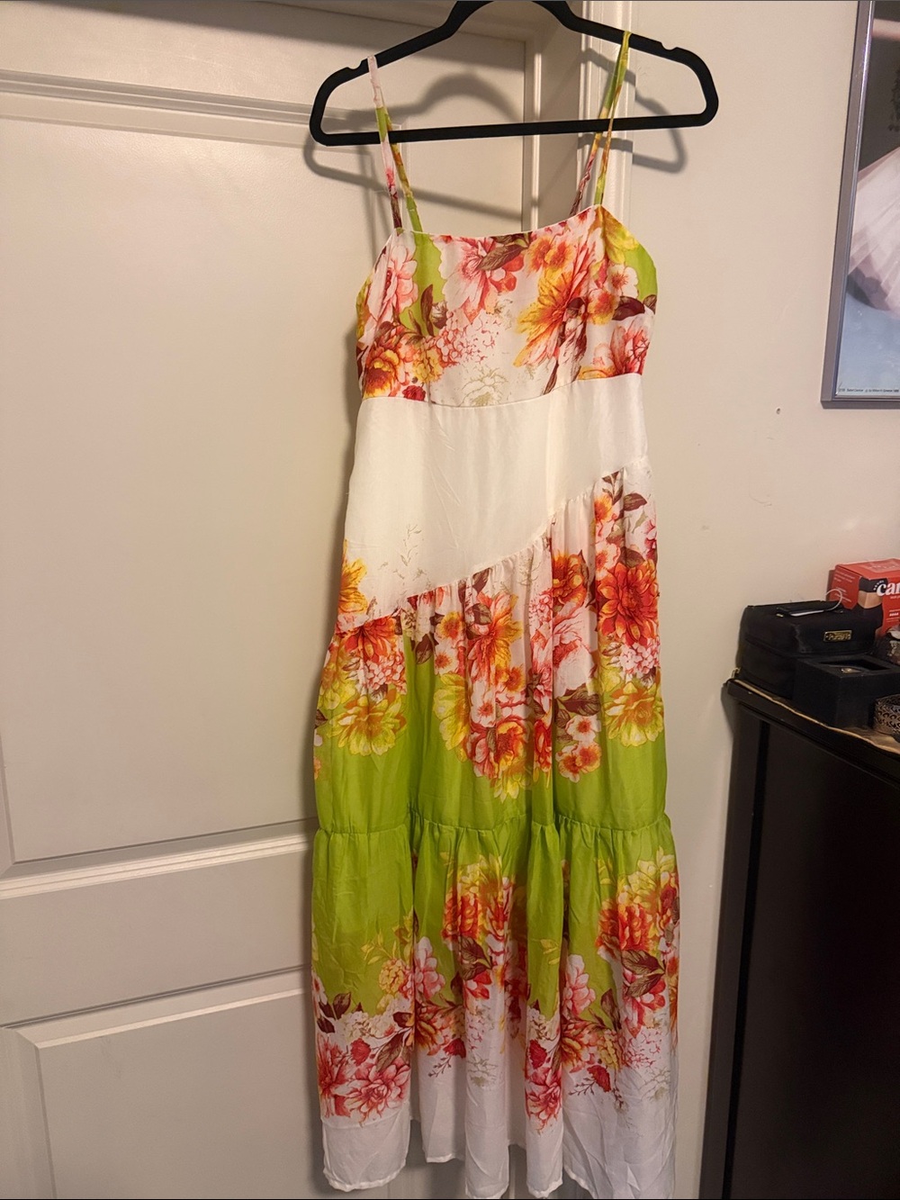 Floral Spaghetti Strap Maxi Dress in Green, White & Pink
